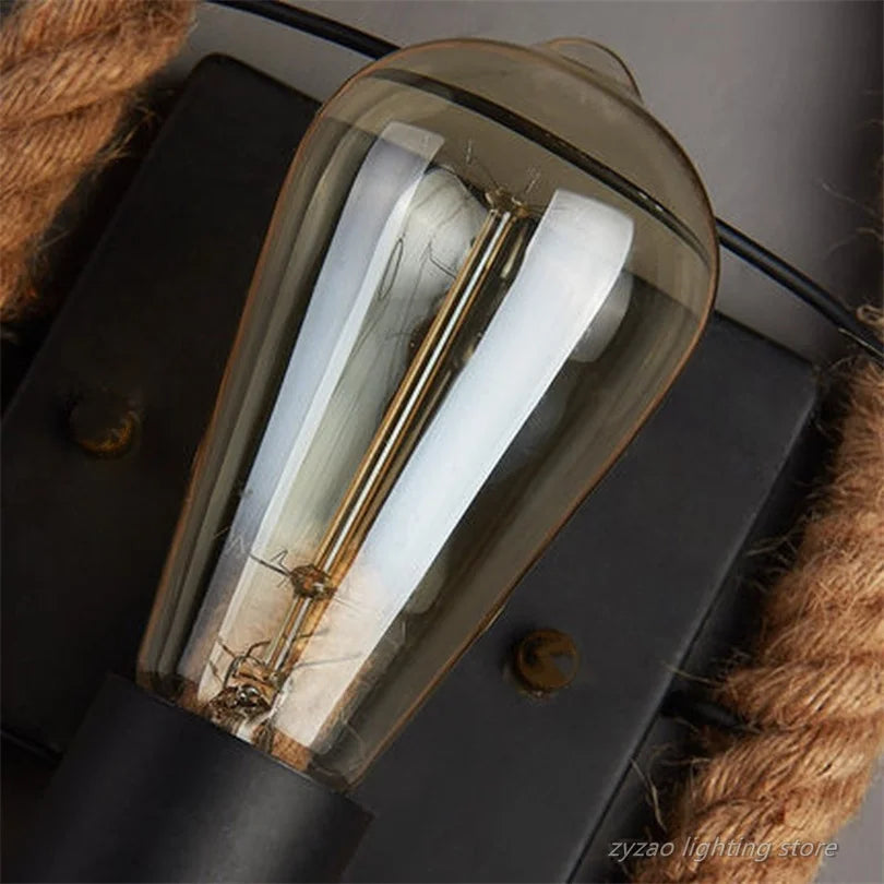 Industrial vintage hemp rope wall light - vue 3 sur 8