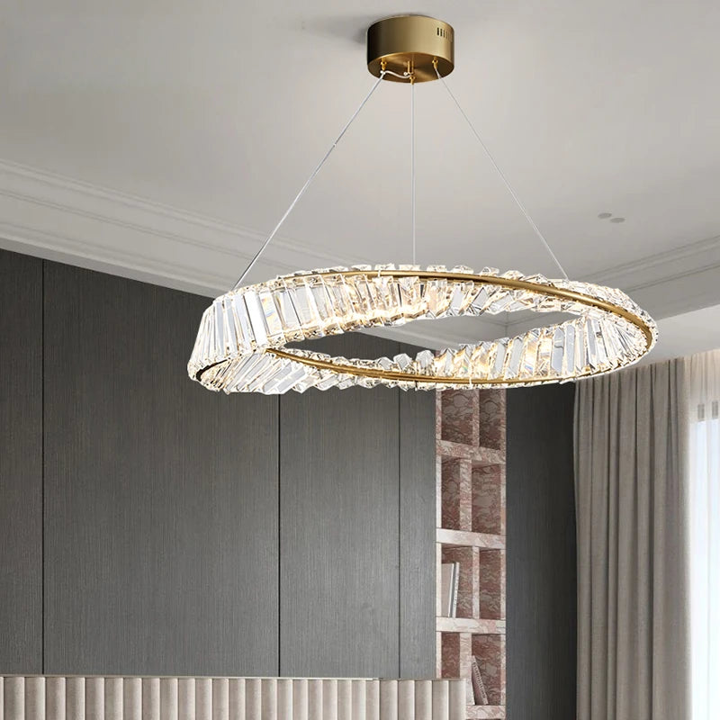 lustre moderne de luxe en cristal lampe annulaire suspendue - vue 6 sur 9