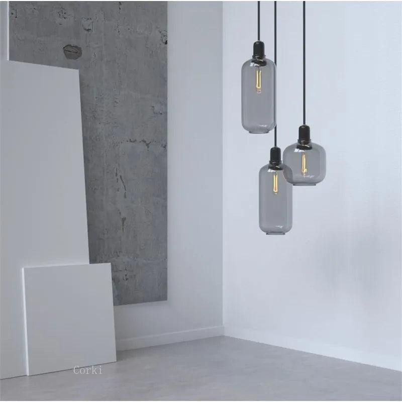 suspension à led en verre et marbre design danois rétro industriel - vue 4 sur 12