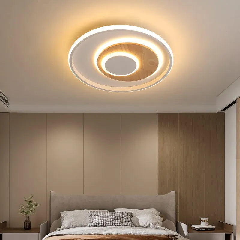 plafonnier rond moderne en bois véritable avec leds décoratives - vue 3 sur 16