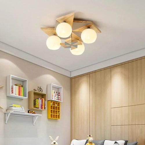 plafonnier japonais makaron en bois pour enfants moderne - vue 3 sur 9