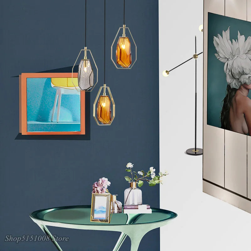 Suspension LED postmodernes en verre irrégulier - vue 3 sur 8
