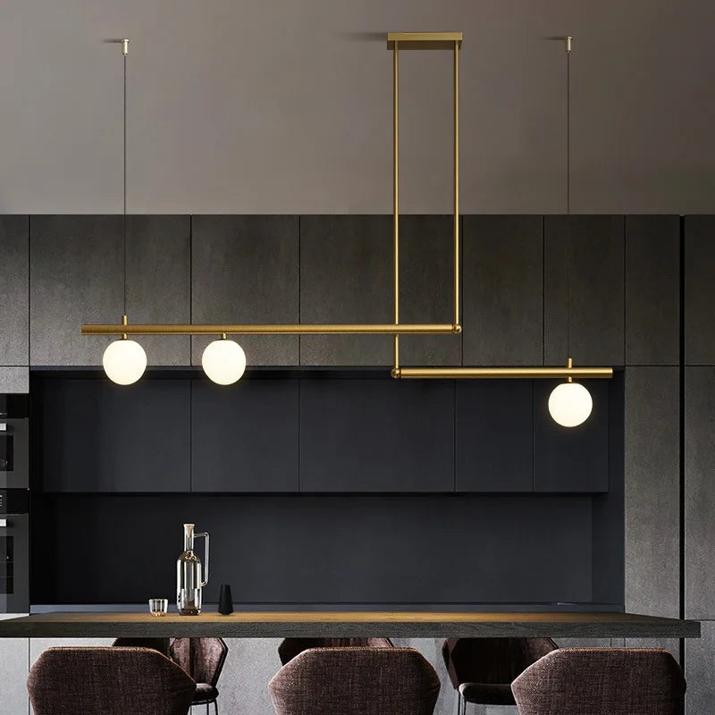 lustre en métal doré avec suspension en verre blanc pour éclairage moderne - vue 2 sur 14
