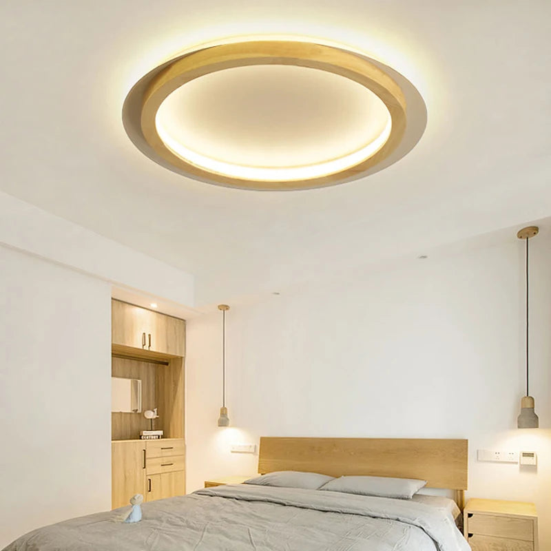 plafonniers led rondes modernes nordiques en acrylique et bois - vue 5 sur 8