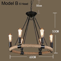 Vintage hemp rope chandelier with iron lampshade for bars and cafés