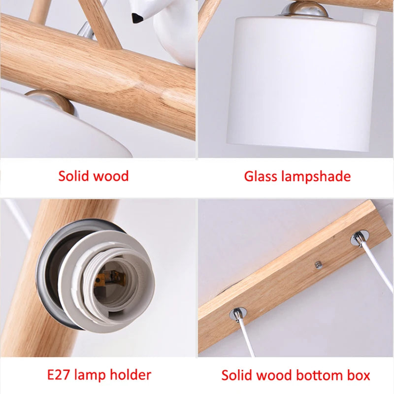 Nordique En Bois Massif PENDENTIF LED Lumière Salle à manger Plafond Lustre Chambre Salon Cuisine Éclairage Intérieur Luminaire - vue 6 sur 8