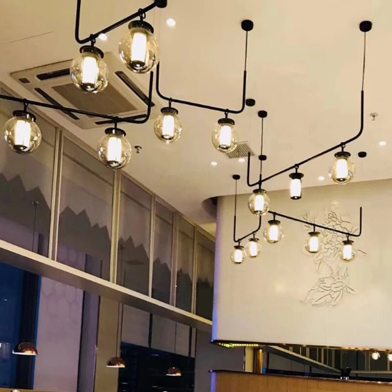 lustre design postmoderne en verre et métal éclairage nordique décoratif - vue 6 sur 9