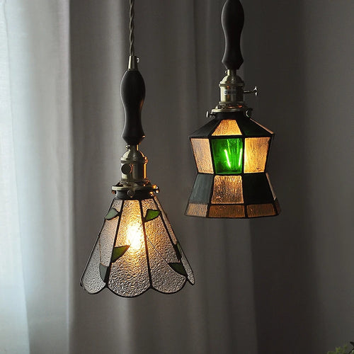 petit lustre nordique en cuivre avec verre coloré - vue 6 sur 14