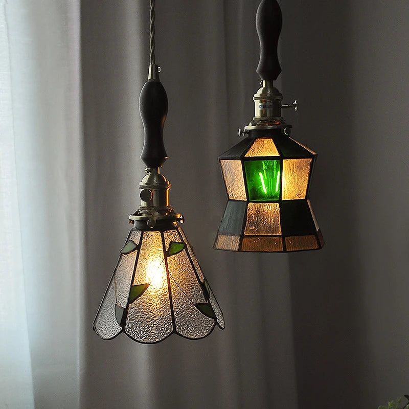 petit lustre nordique en cuivre avec verre coloré - vue 5 sur 14