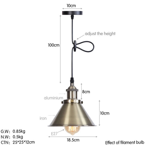 suspension vintage industrielle avec abat-jour en fer - vue 11 sur 14