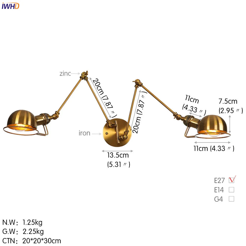 iwhd 2 heads vintage industrial loft LED wall light