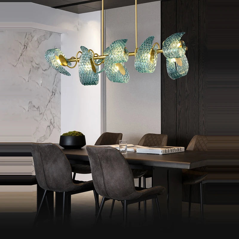 lustre art déco en cuivre et bleu pour intérieur élégant - vue 6 sur 21