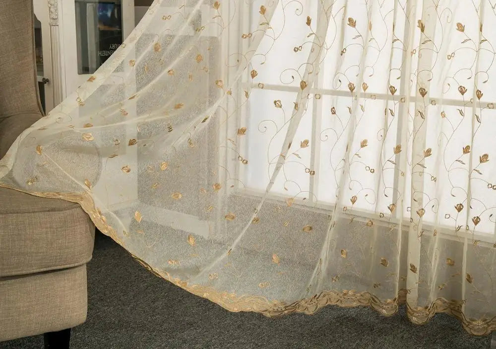 Voilage brodé floral festonné style américain salon chambre - vue 8 sur 8