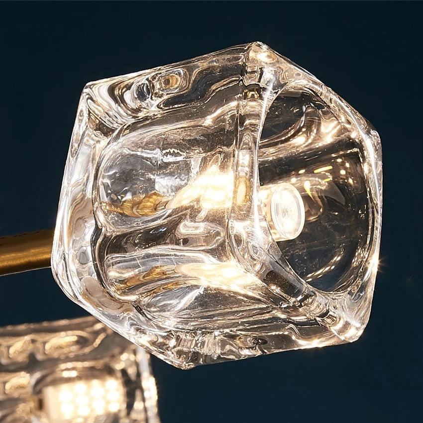 lustre led cube glace cuivre doré éclairage style industriel nordique - vue 5 sur 11
