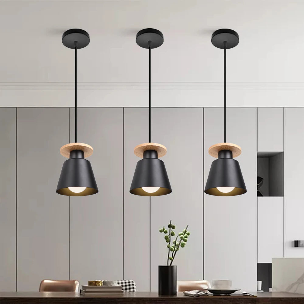 lampe led suspendue design nordique en bois pour bar hôtel - vue 6 sur 8