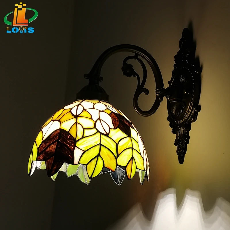 Tiffany Wall Lamp 8 Inch Leaf Glass Mirror Front Lamp Bedroom Bedside, Balcony, Corridor, Hotel, Restaurant Alloy Siding - vue 6 sur 6