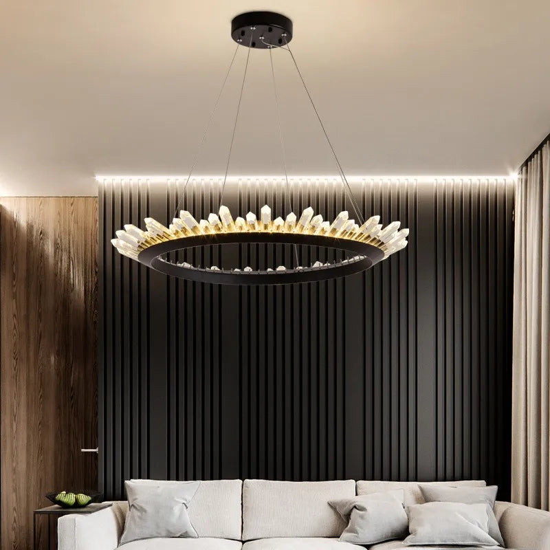 lustre de luxe nordique post-moderne en cristal naturel - vue 4 sur 12
