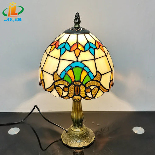 lampe à poser baroque européenne style tiffany en verre antique