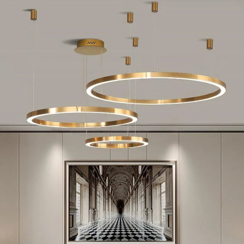 lustre led moderne brossé avec anneau lumineux - vue 6 sur 12