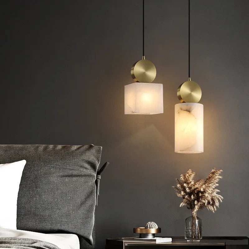 lustre en marbre nordique simple cuivre pour bar café - vue 5 sur 9