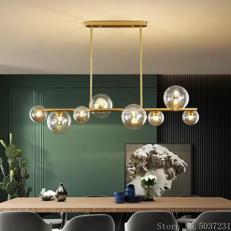lustre led nordique moderne en boule de verre éclairage industriel - vue 5 sur 13