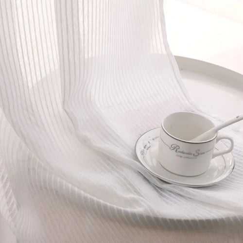 Voilage tulle rayé style art deco europeen - vue 7 sur 9
