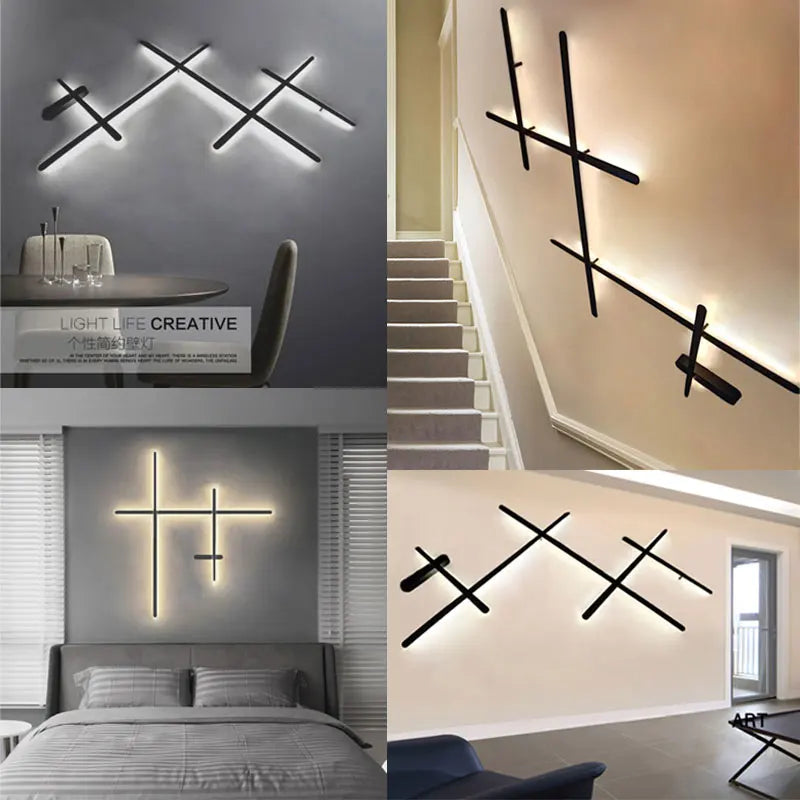 applique murale led rétro-éclairé simple longue bande art déco - vue 4 sur 9