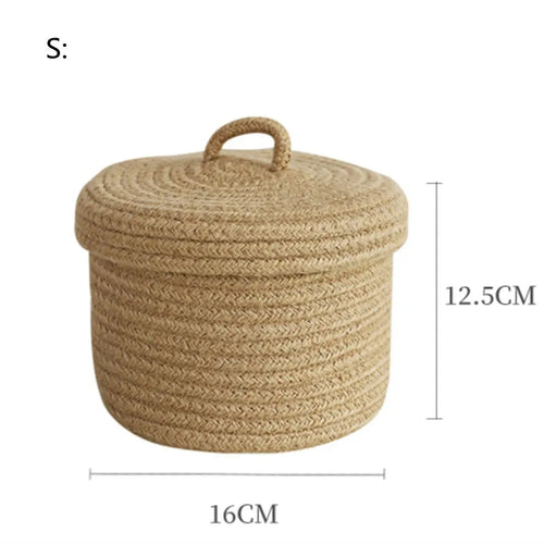 Cosmetics Storage Box, Jute Woven Basket, Tabletop Key, Remote Control Container, Snack Case with Cover Organizer, ECO Friendly - vue 11 sur 11
