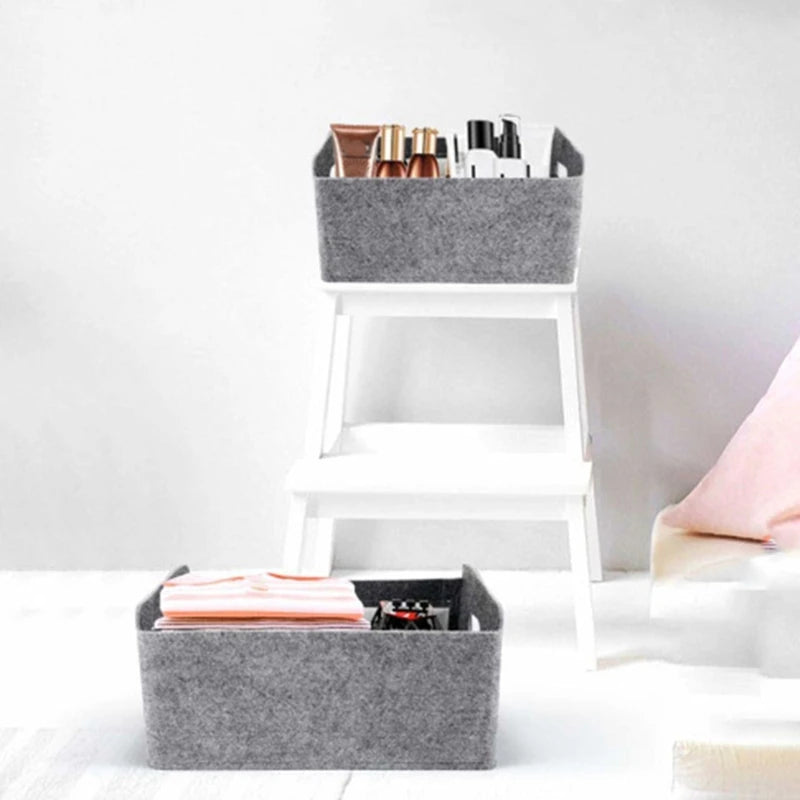HOT-2Pcs Felt Storage Basket/Bin with Handles, Collapsible &amp; Convenient Storage Solution - vue 6 sur 7