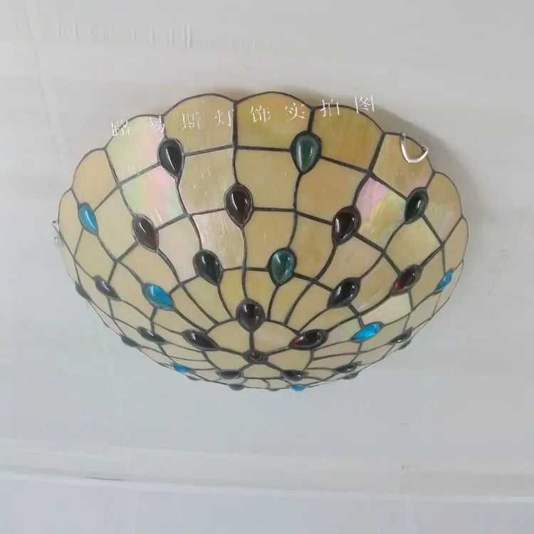Factory Direct 16-inch The American Retro Ceiling Lamps Tiffany Stained Glass Art Of Living Room, Bedroom Balcony Lighting - vue 5 sur 6