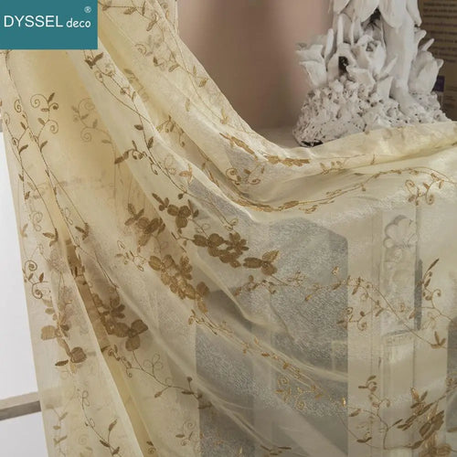 Rideau transparent broderie florale feston style europeen salon - vue 7 sur 8