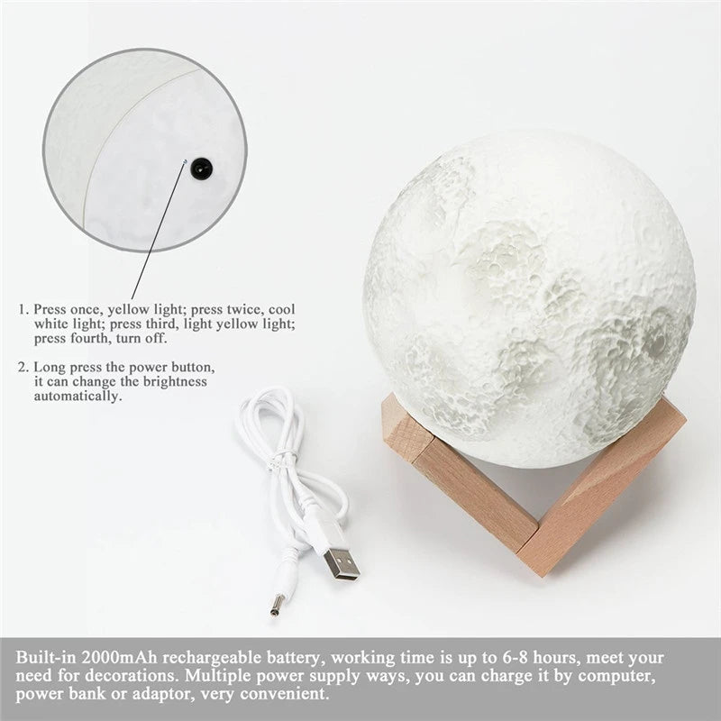 lampe lune 3d rechargeable avec changement de couleur tactile