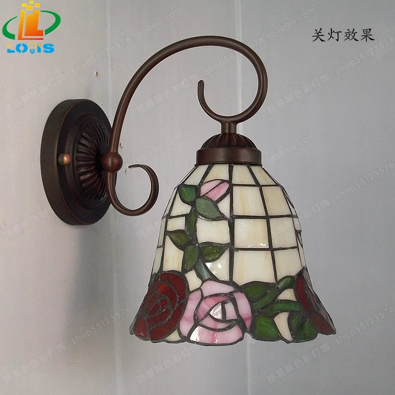 applique murale roses antiques style tiffany pour éclairage décoratif élégant - vue 3 sur 5
