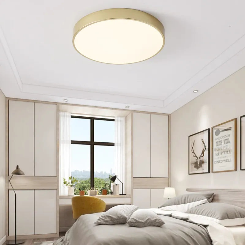 Ultra-mince 5 cm Or LED Plafonnier Moderne Rond Montage En Surface Plafonnier Panneau Lampe Télécommande Lumière Pour Foyer Chambre - vue 8 sur 9