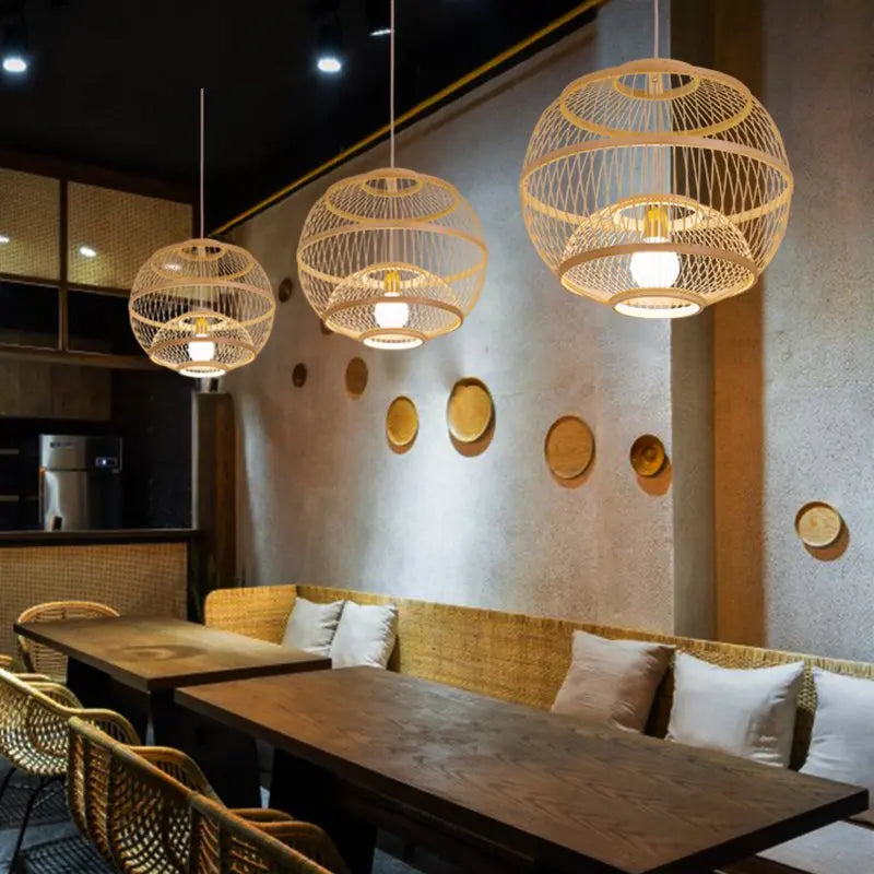 suspension vintage en bambou tressé led pour hôtel et restaurant - vue 4 sur 4