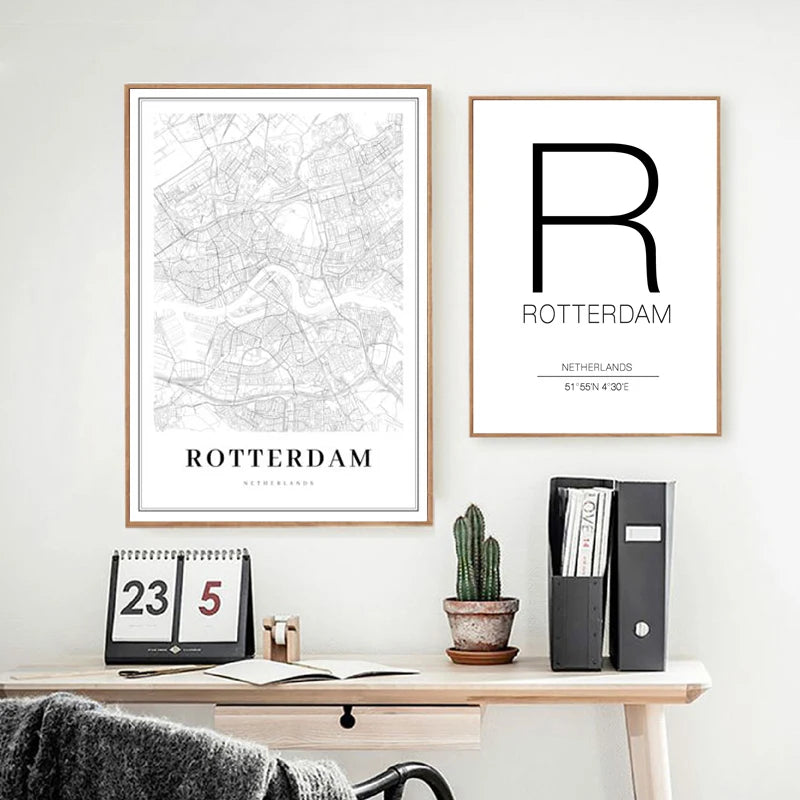 carte de rotterdam art mural noir et blanc décoration moderne - vue 6 sur 8