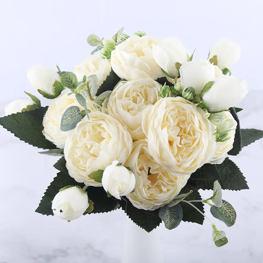 bouquet de fleurs artificielles de pivoines en soie pour décoration intérieure - vue 16 sur 18