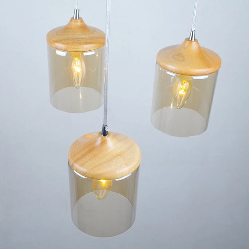gzmj abat-jour simple en verre bois luminaire suspendu - vue 2 sur 8