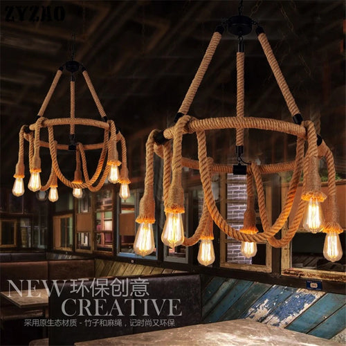 Vintage industrial style hemp rope pendant light - vue 2 sur 7