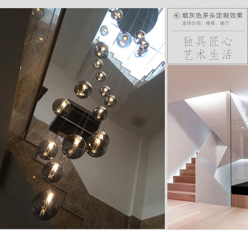 lustre en verre pour escalier design moderne à led - vue 6 sur 8