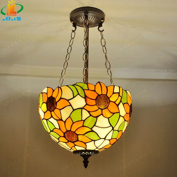 lustre tournesols en verre tiffany pour décoration rétro - vue 3 sur 5