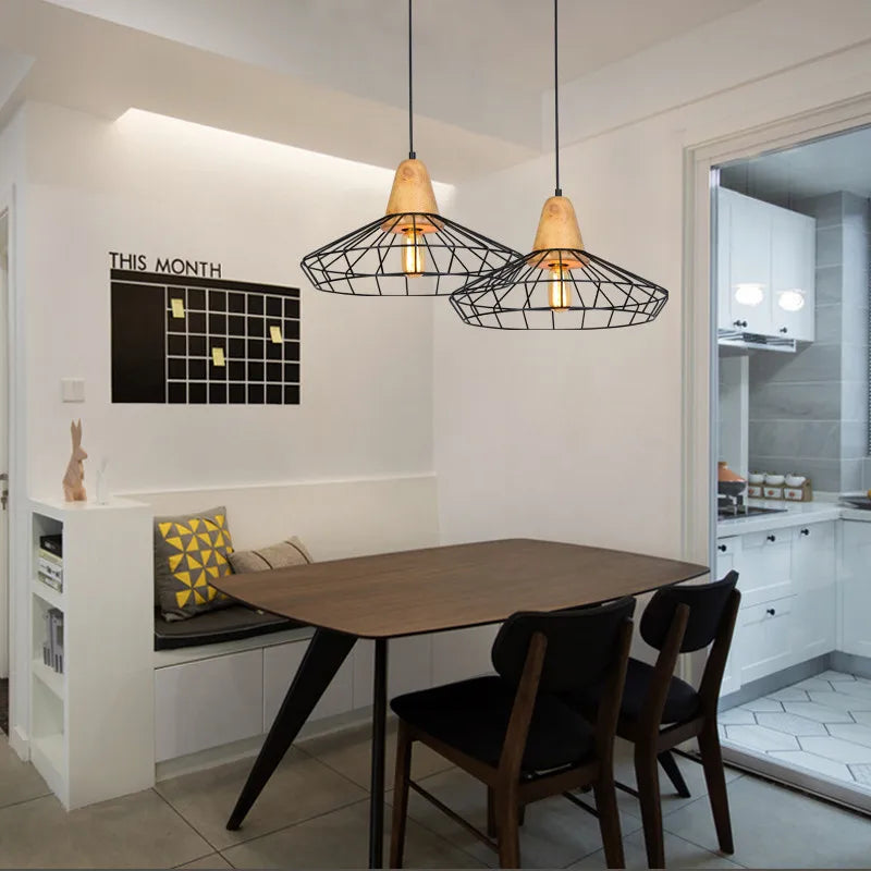 suspension vintage en fer avec cage led gzmj - vue 5 sur 8