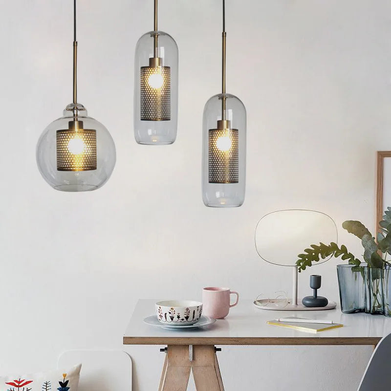 lustre en boule de verre industriel rétro pour loft hôtel restaurant - vue 7 sur 18