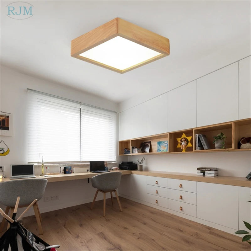 plafonnier led en bois massif design nordique simple et créatif - vue 5 sur 10