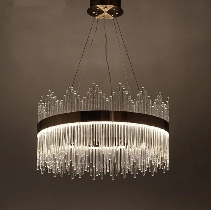 suspension moderne en cristal de luxe avec tiges en verre doré - vue 4 sur 6