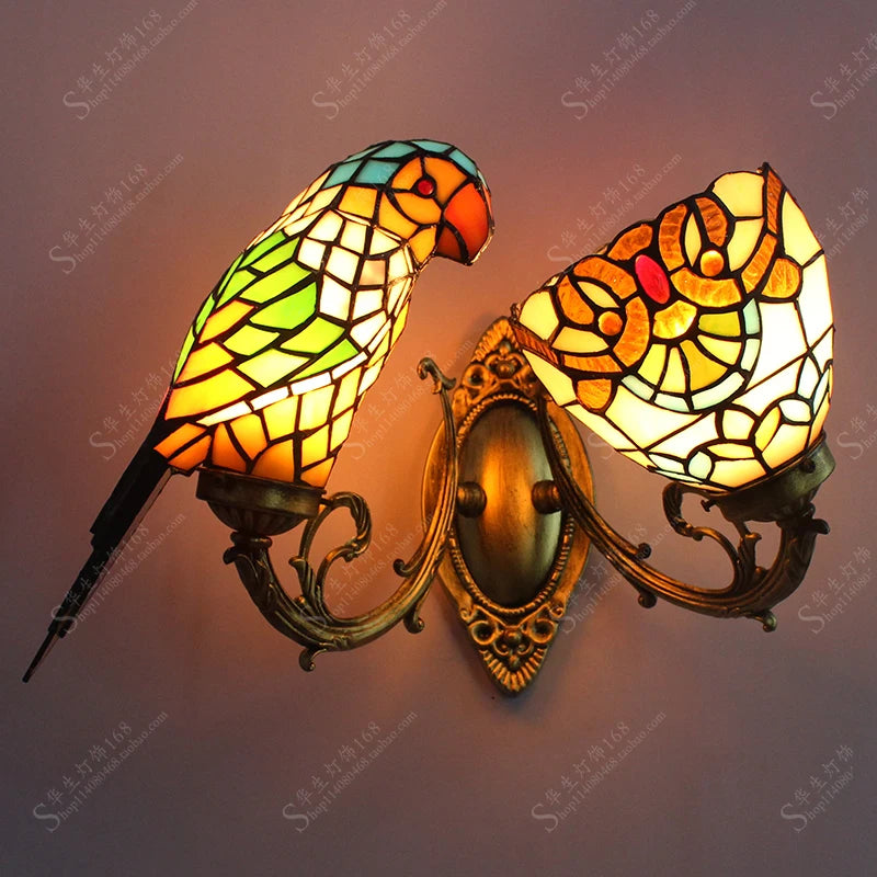 lampe de chevet perroquet design créatif en verre teinté