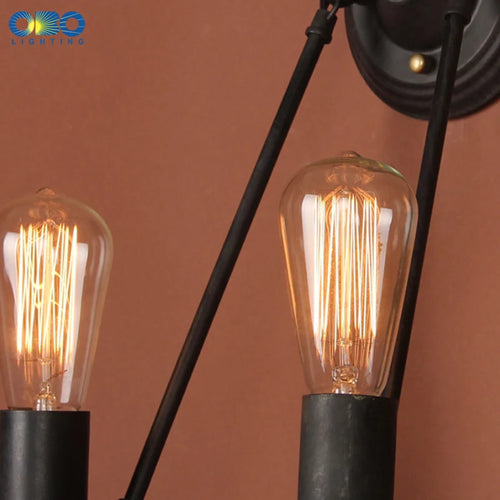 Vintage hemp rope and iron double head wall light - vue 6 sur 6