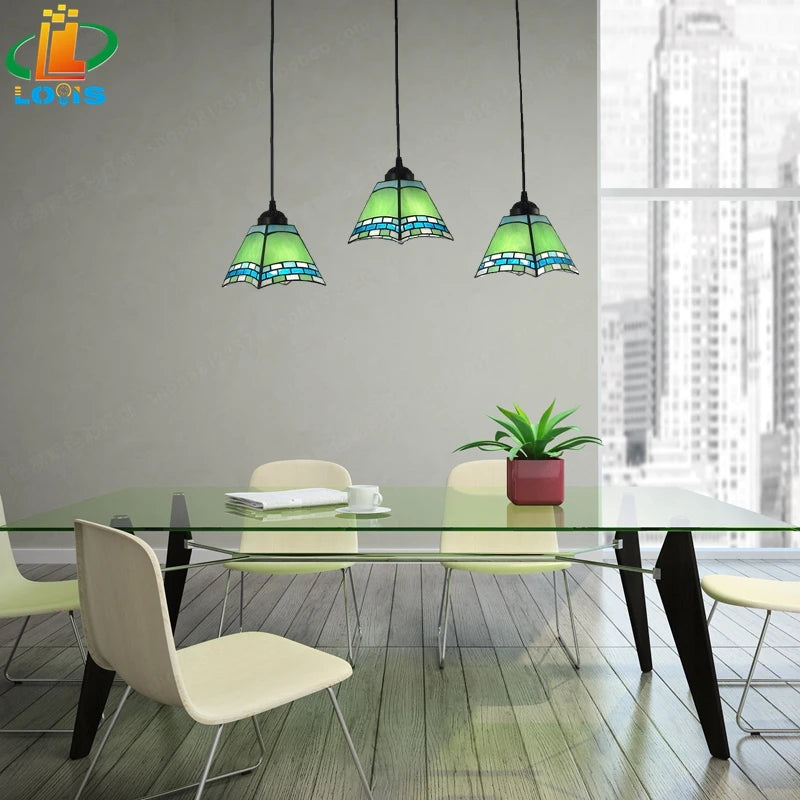 Pink, Blue, Green 3 Associations Rectangular Chandelier Modern European Glass Tiffany Lamp Table Stylish Mediterranean Bar - vue 2 sur 8