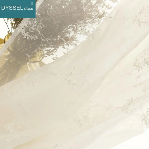 Rideau transparent brodé floral festonné pour salon