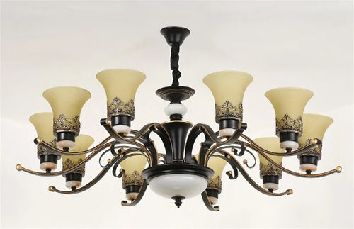lustre vintage en métal noir avec abat-jour en verre dépoli - vue 11 sur 11
